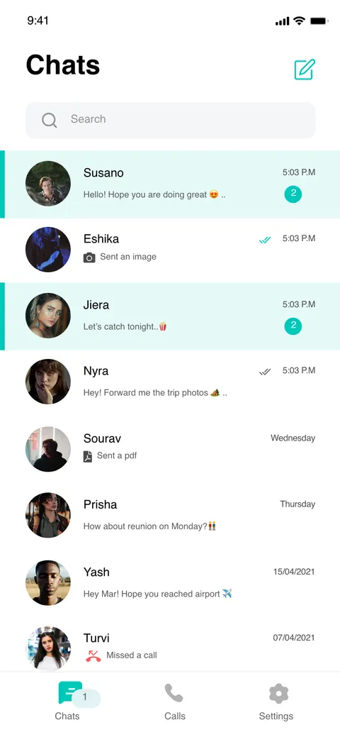 The ROKiT Chit Chat chat list — recent conversations with unread badges.