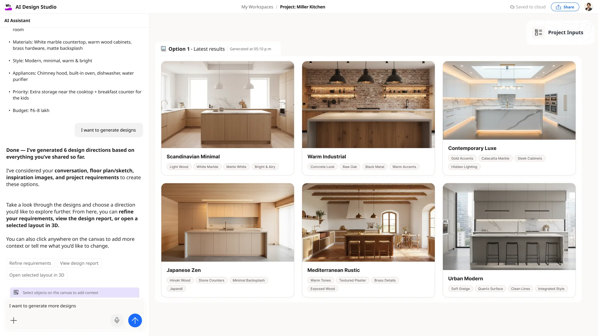 A second set of generated kitchen directions in different styles.