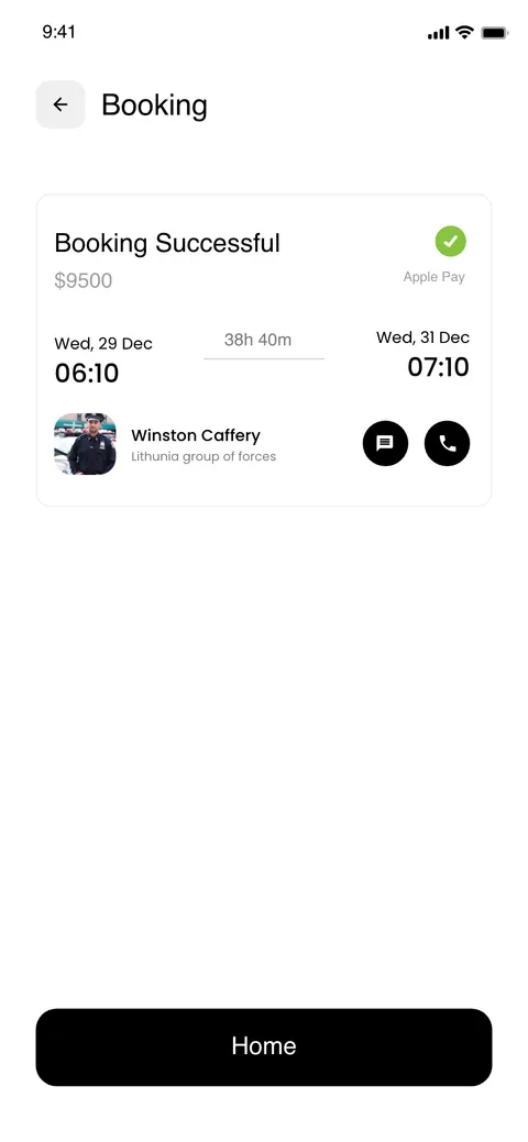 A ROKiT Force booking confirmation — a successful security-hire booking with details.