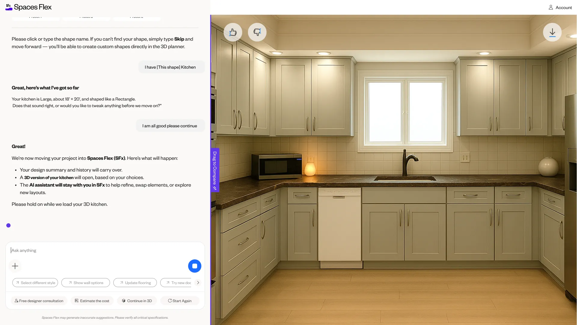 Spaces Flex NLP planner — screen 4.