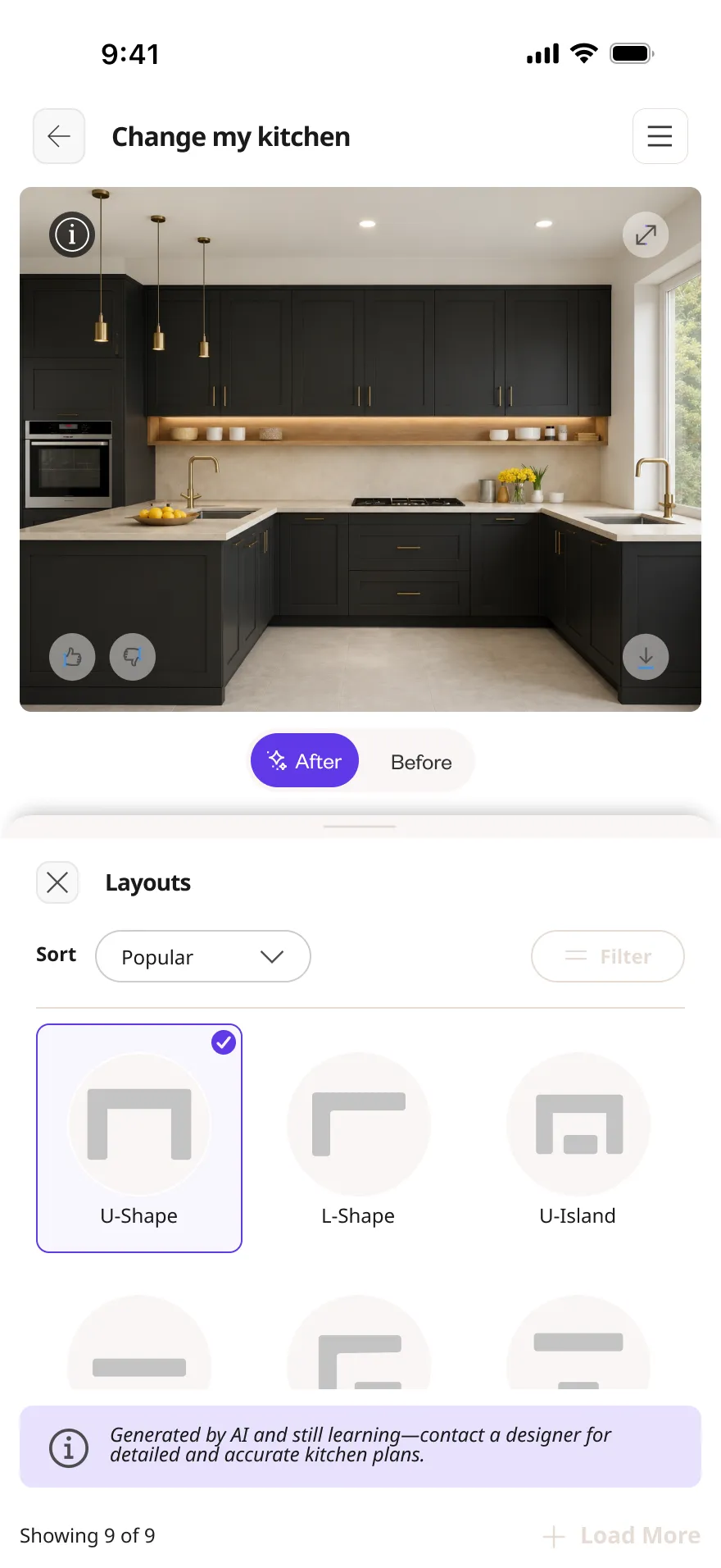 Mobile layout presets — U-shape, L-shape, island.