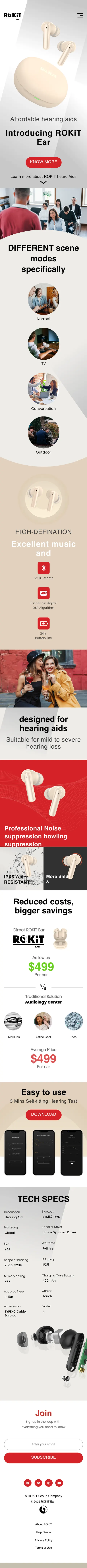 The ROKiT Ear product page showcasing the wireless earbuds.