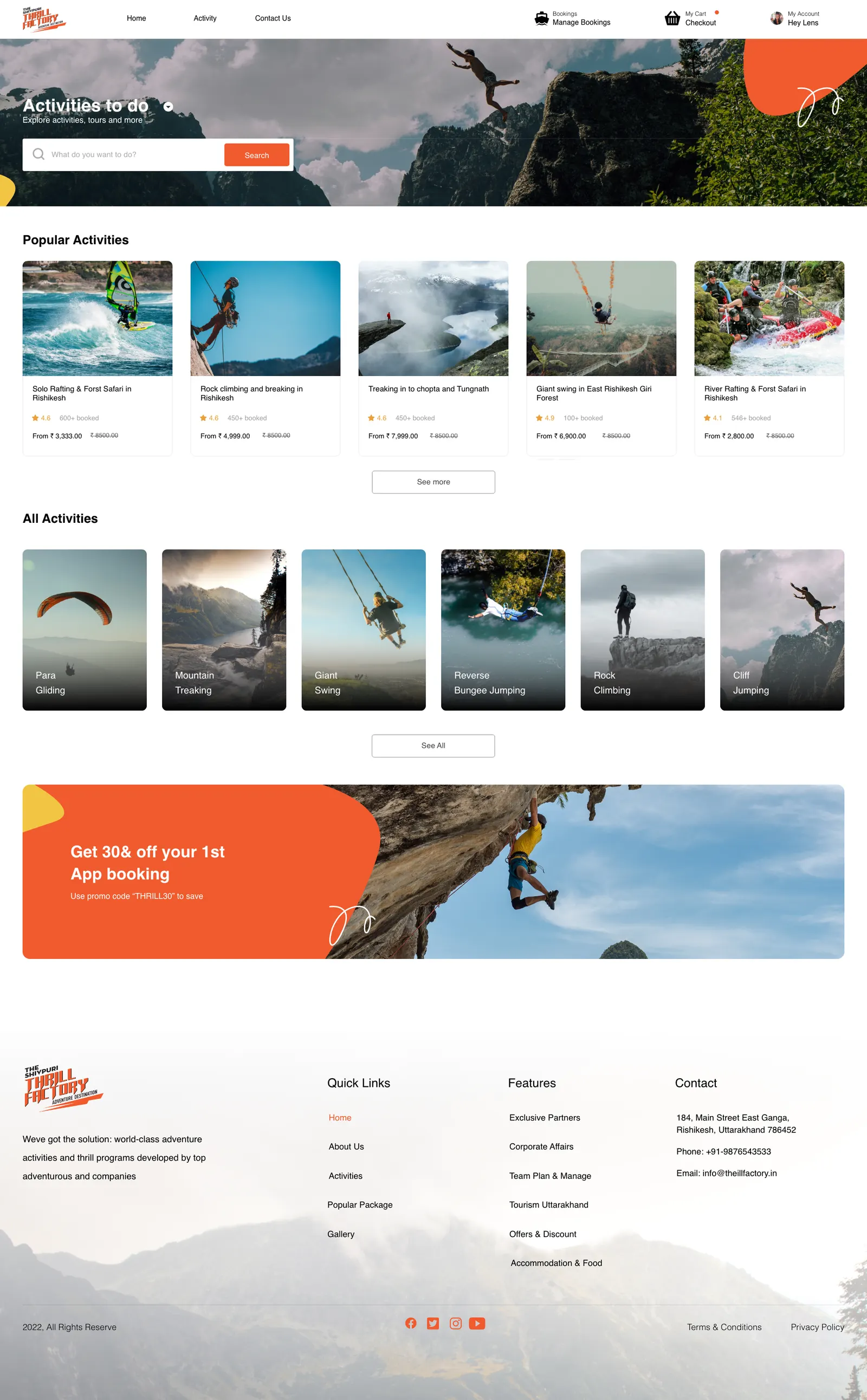 Activities — every experience, browsable by category.