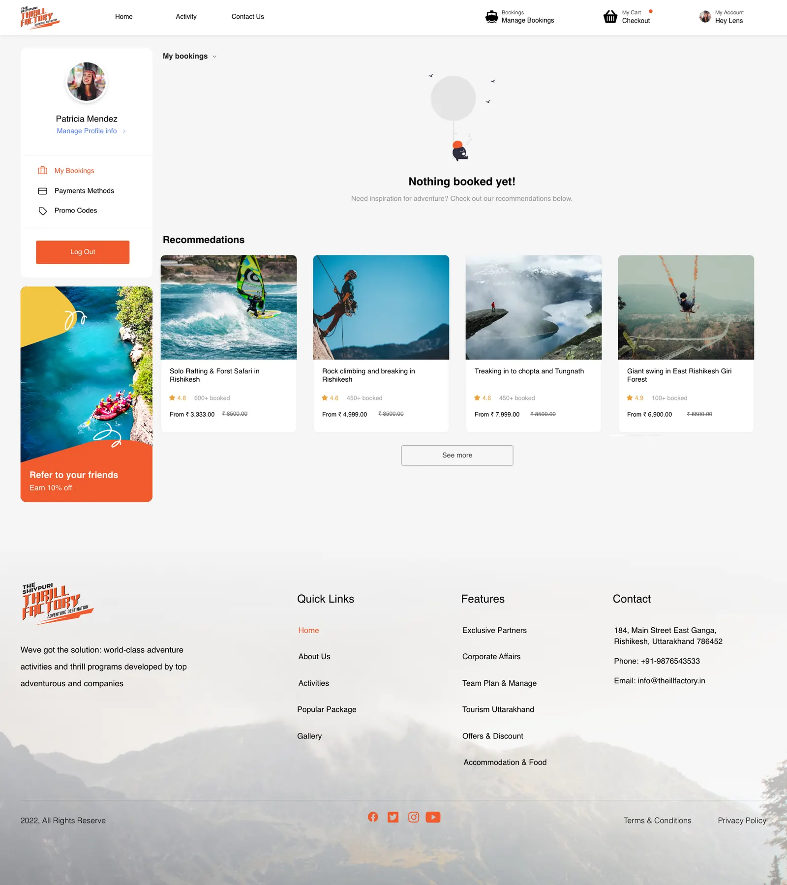 Booking — traveller details and slot selection.