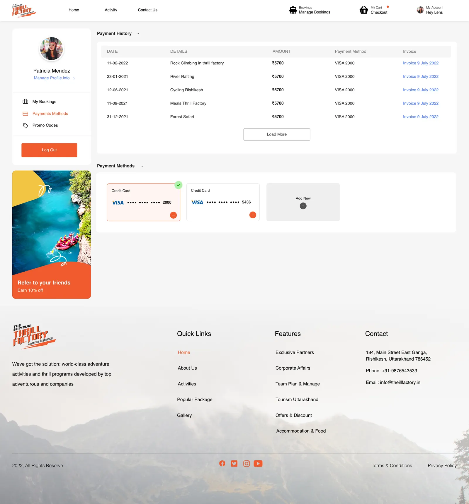 Payment history — past bookings and receipts.