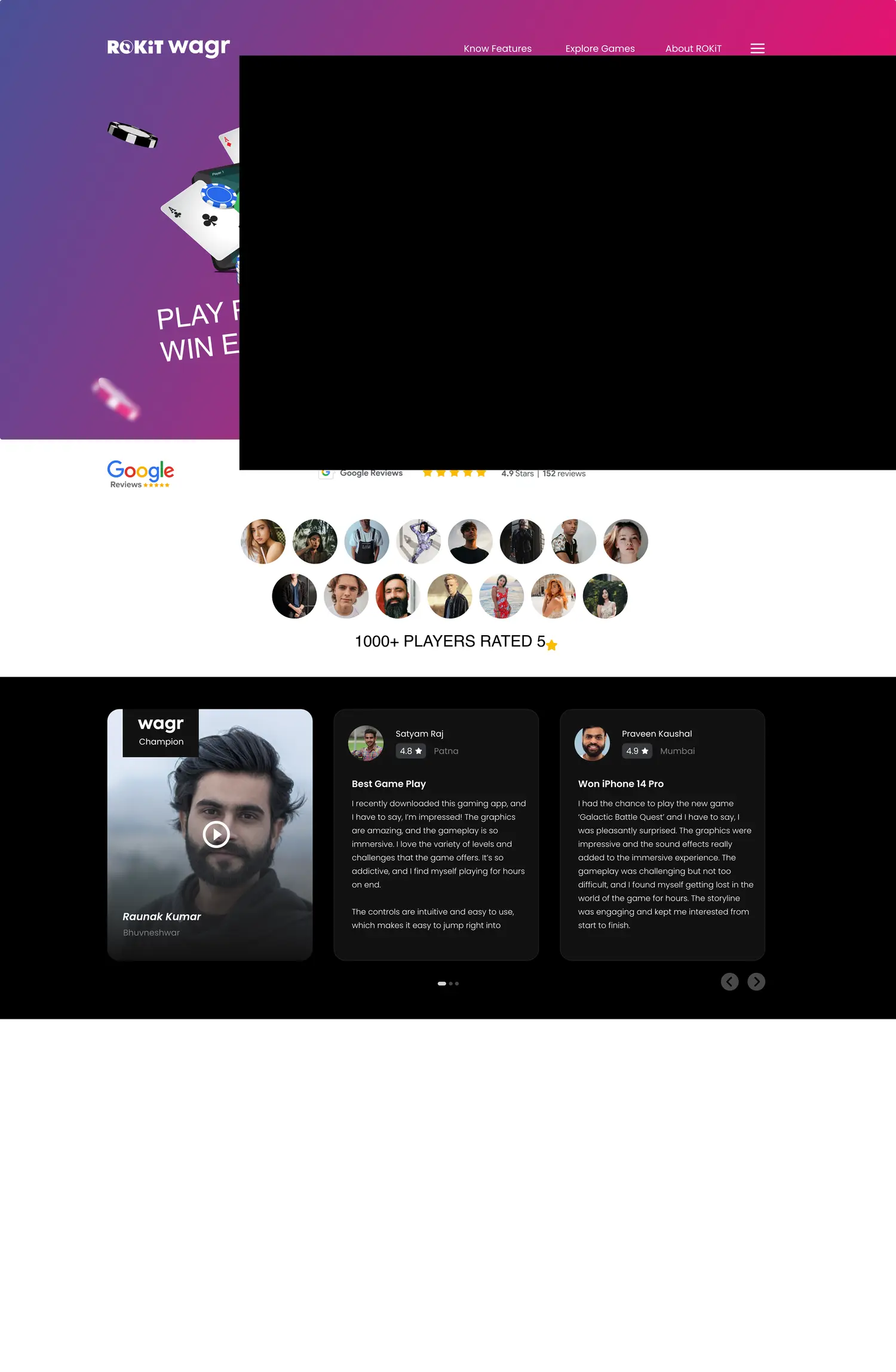 Wagr marketing site — screen 1.